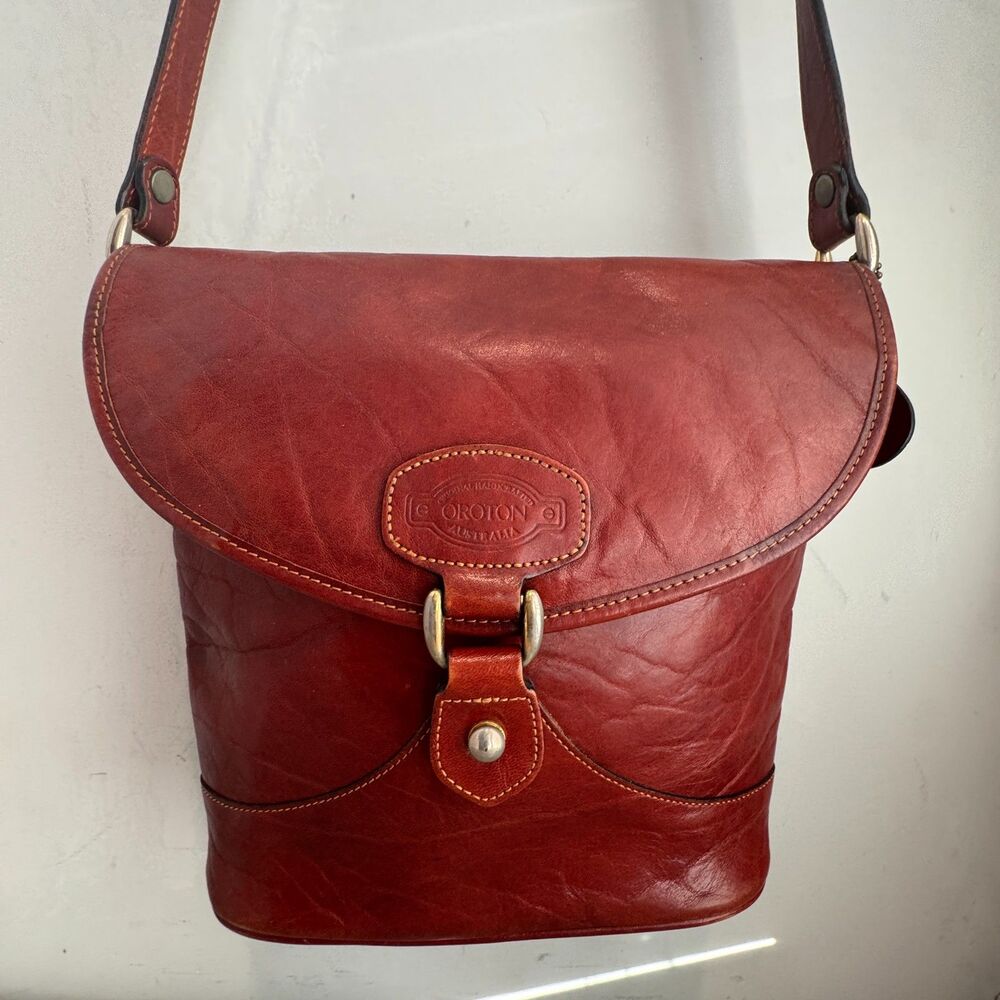 Vintage Oroton Australian Leather Saddle Bag Crossbody Purse Brown Red - Picture 1 of 12